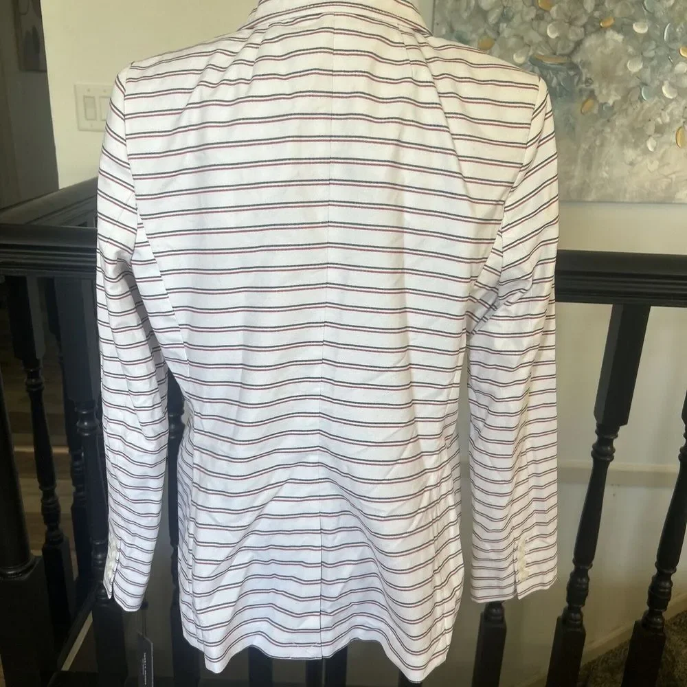 NWT Tommy Hilfiger Nautical Pinstriped Blazer,‎ White W/Red And Blue, Size 14